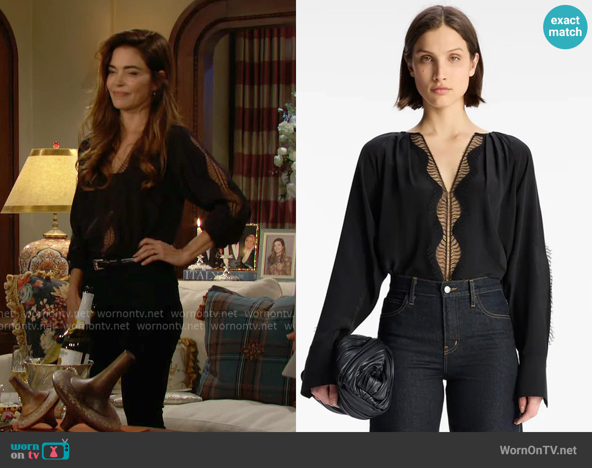 A.L.C. Carlota Blouse worn by Victoria Newman (Amelia Heinle) on The Young and the Restless