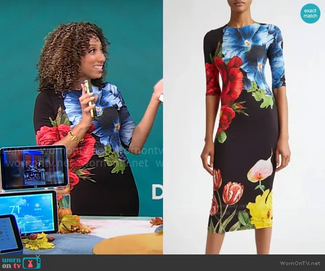 Alice + Olivia Delora Midi Dress in Le Parisien Black worn by Gabrielle Kerr on CBS Mornings