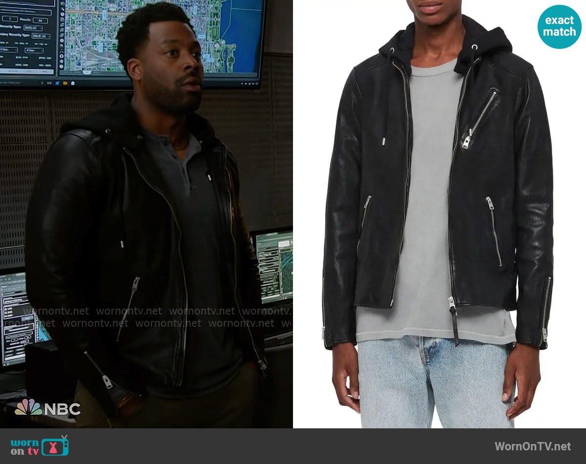 All Saints Harwood Hooded Leather Jacket worn by Kevin Atwater (LaRoyce Hawkins) on Chicago PD