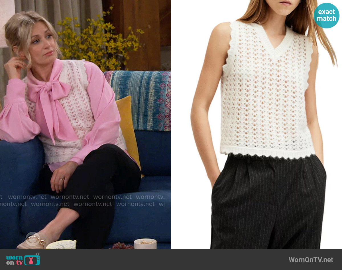 All Saints Vivian Openwork Sweater Vest worn by Gemma (Beth Behrs) on The Neighborhood
