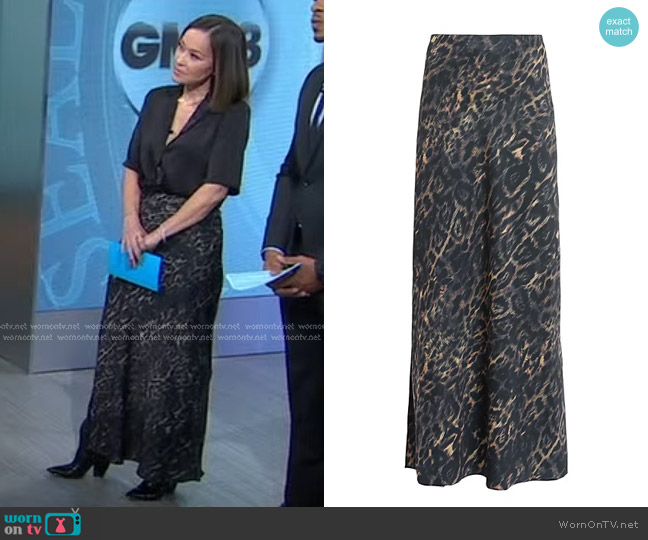 All Saints Bryony Skirt in Jinx Golden Brown worn by Eva Pilgrim on Good Morning America