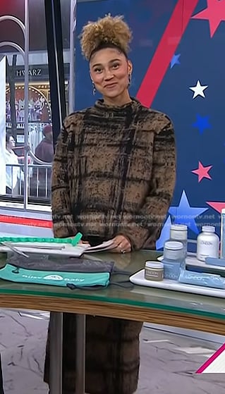 Ally’s brown plaid sweater and skirt on Today