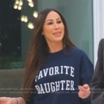 Angie’s navy Favorite Daughter sweatshirt on The Real Housewives of Salt Lake City
