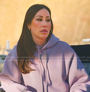 Angie’s purple hoodie and trackpants on The Real Housewives of Salt Lake City