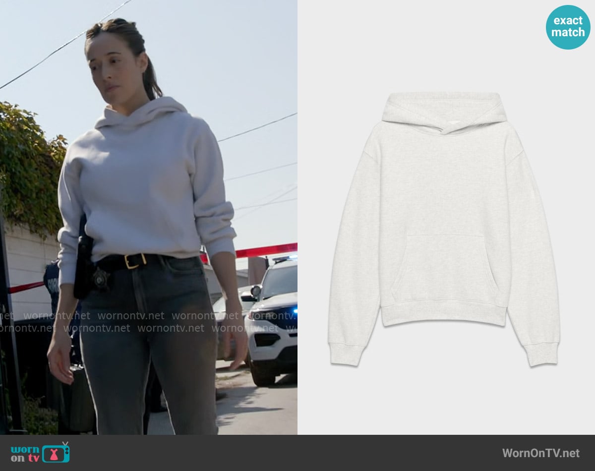 Sweatfleece Cozy fleece perfect hoodie in Heather Cloud White worn by Kim Burgess (Marina Squerciati) on Chicago PD