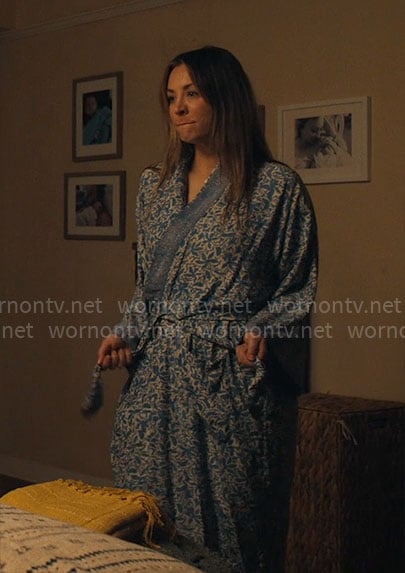Ava’s blue printed robe on Based on a True Story