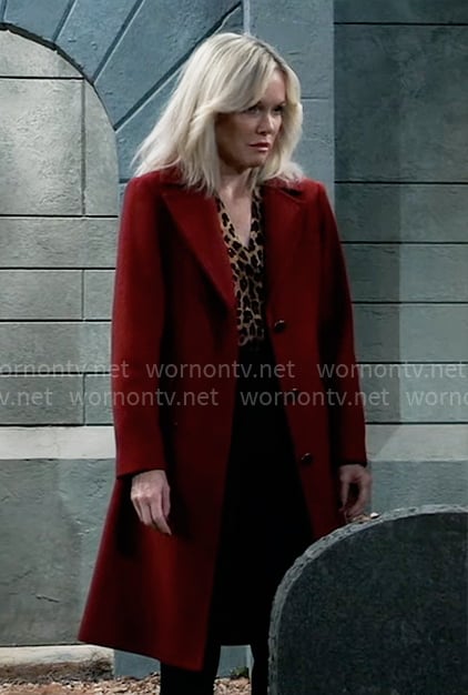 Ava’s dark red coat on General Hospital