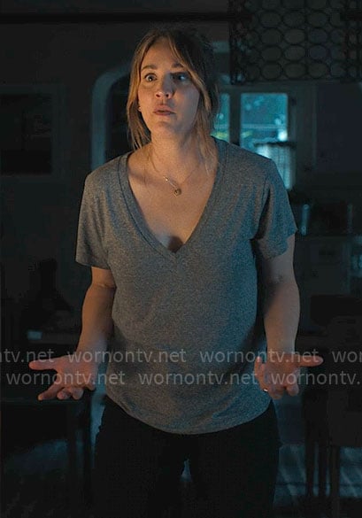 Ava’s grey v-neck tee on Based on a True Story