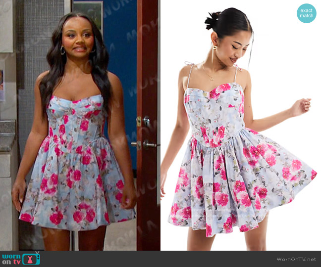 Bardot Elsie Corset Mini Dress in Garden Floral worn by Chanel Dupree (Raven Bowens) on Days of our Lives
