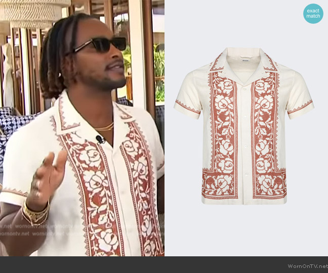 Bode Cross Stitched Rose Garland Shirt worn by Scott Evans on Access Hollywood