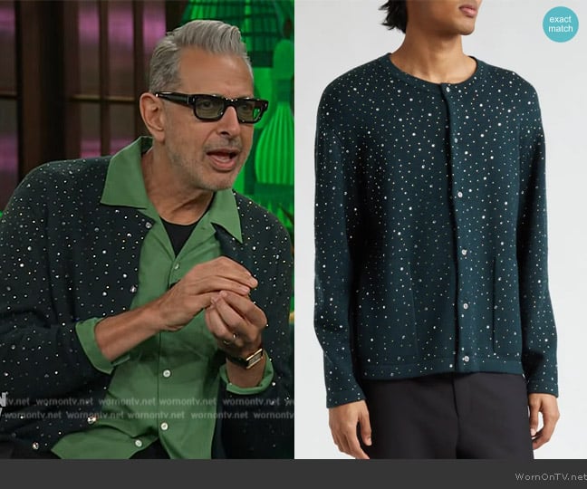 Bode Crystal Embellished Wool Cardigan worn by Jeff Goldblum on The Kelly Clarkson Show