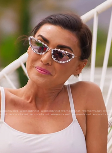 Bronwyn’s embellished cat eye sunglasses on The Real Housewives of Salt Lake City