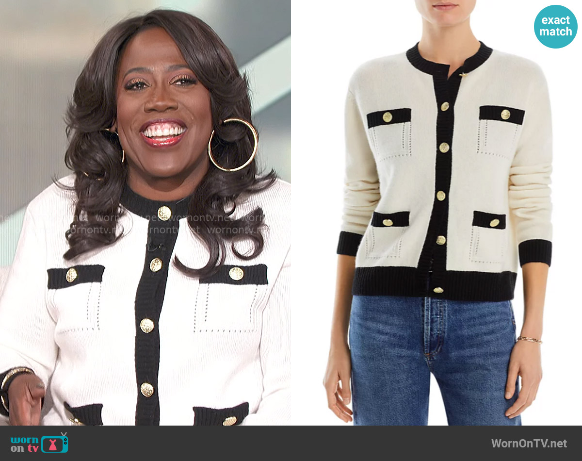 C by Bloomingdales Contrast Trim Cashmere Cardigan worn by Sheryl Underwood on The Talk