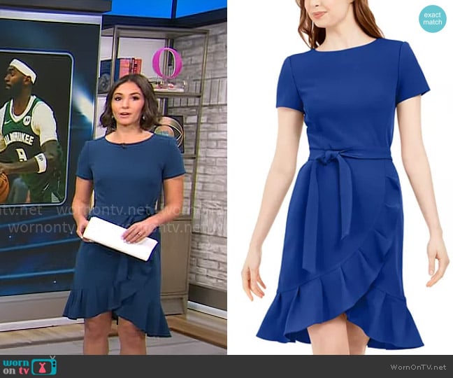 Calvin Klein Short-Sleeve Ruffle-Hem Dress worn by Ali Bauman on CBS Mornings