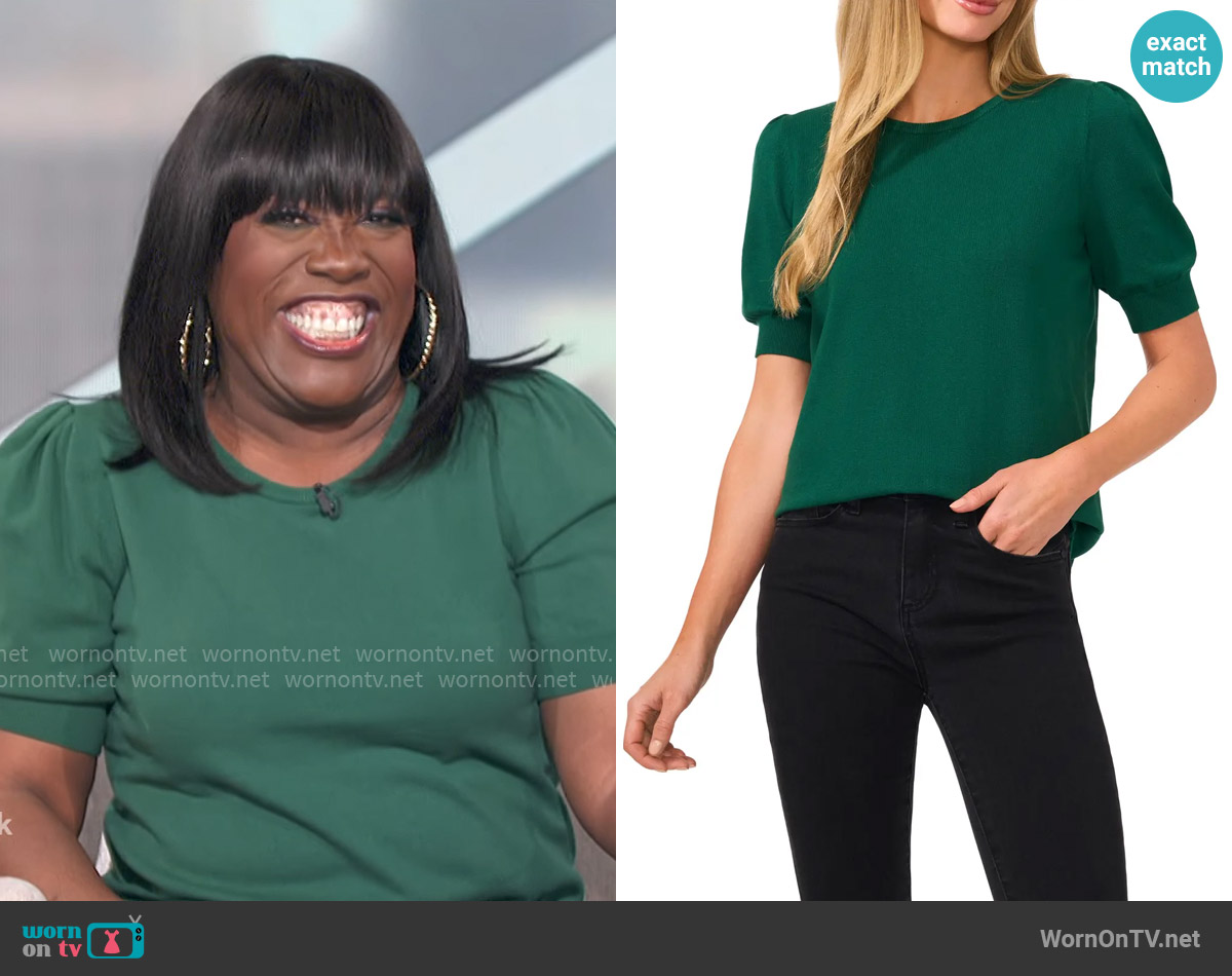 CeCe Puff Sleeve Sweater in Alpine Green worn by Sheryl Underwood on The Talk