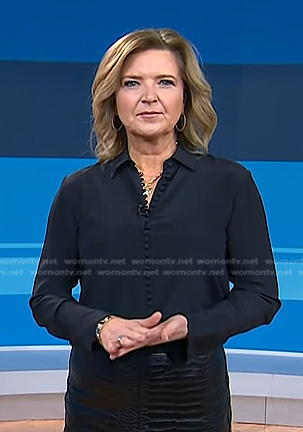 Christine Romans’ navy button down blouse on Today