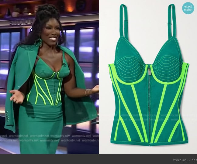 Christopher John Rogers Crepe Bustier Top In Green worn by Bozoma Saint John on The Kelly Clarkson Show