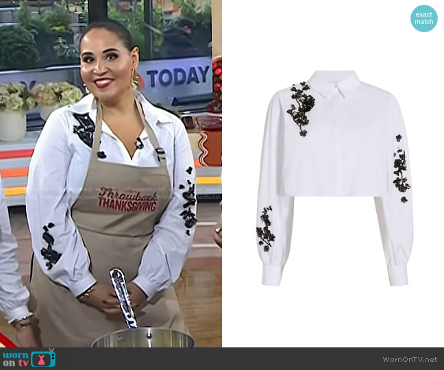 Cinq a Sept Floral Sequined Cropped Shirt worn by Alejandra Ramos on Today