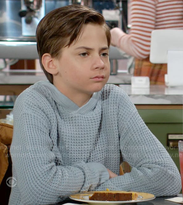 Connor’s blue knit hoodie on The Young and the Restless
