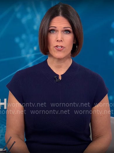 Dana Jacobson’s navy notch neck dress on CBS Mornings