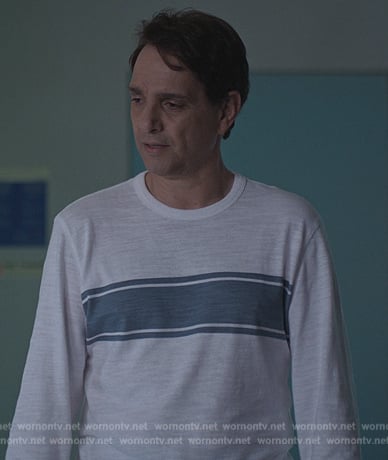 Daniel’s white stripe long sleeve tee on Cobra Kai