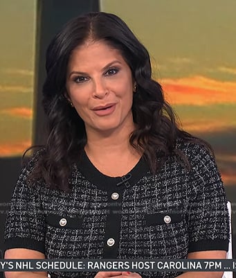 Darlene’s black short sleeve tweed dress on Today