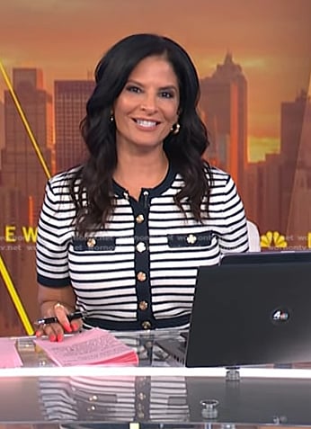Darlene’s white striped short sleeve cardigan on Today