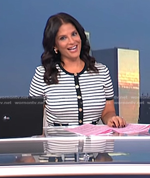 Darlene’s white striped short sleeve cardigan on Today