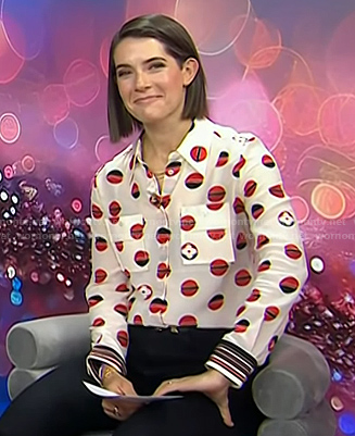 Daryn Carp’s white print button down shirt on Today