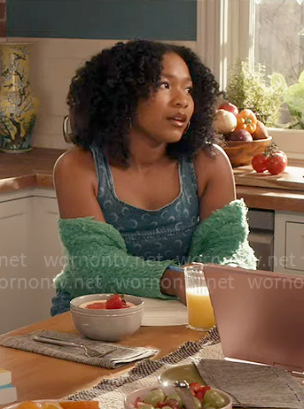 Delilah’s moon print denim dress on The Equalizer