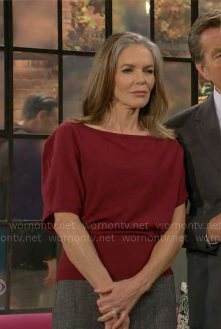 Diane’s burgundy boatneck top on The Young and the Restless
