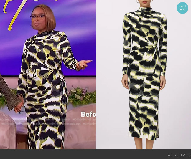 Diane von Furstenberg Sonja Print Long Sleeve Midi Dress worn by Jennifer Hudson on The Jennifer Hudson Show