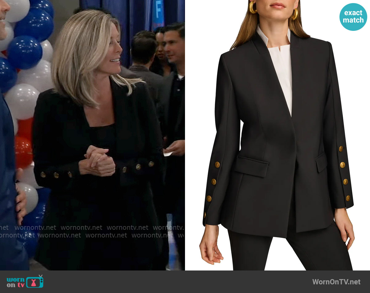 Donna Karan Sleeve Button Detail Shawl Collar Jacket worn by Carly Spencer (Laura Wright) on General Hospital