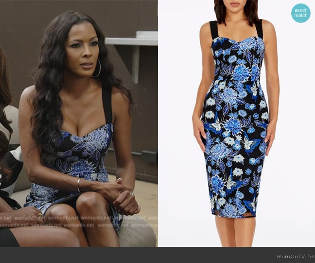 Dress the Population Nicole Floral Print Dress worn by Stacey Rusch on The Real Housewives of Potomac
