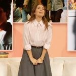 Drew’s pink stripe tie neck blouse on The Drew Barrymore Show