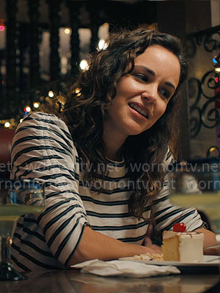 Drew’s striped ruched-sleeve top on Based on a True Story