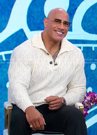 Dwayne Johnson’s white cable knit sweater on Good Morning America
