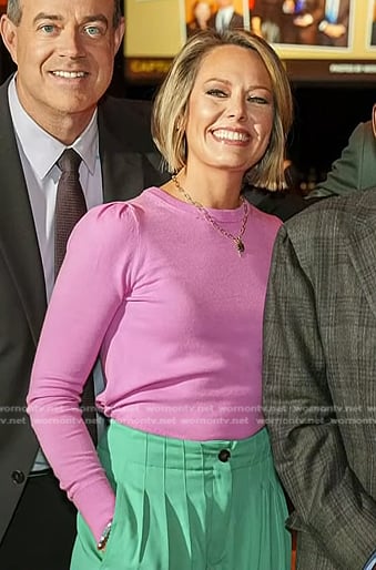 Dylan’s pink sweater and green pants on Today