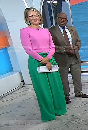 Dylan’s pink sweater and green pants on Today