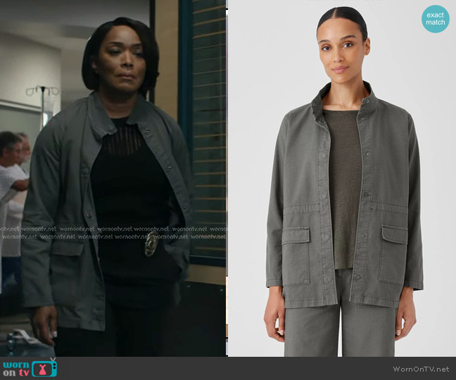 Eileen Fisher Cotton Hemp Stretch Stand Collar Jacket in Grove worn by Athena Grant (Angela Bassett) on 9-1-1