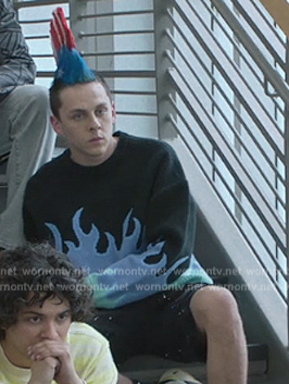 Eli’s black flame print sweater on Cobra Kai