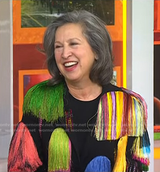 Elizabeth Kahane’s multicolor fringed jacket on Today