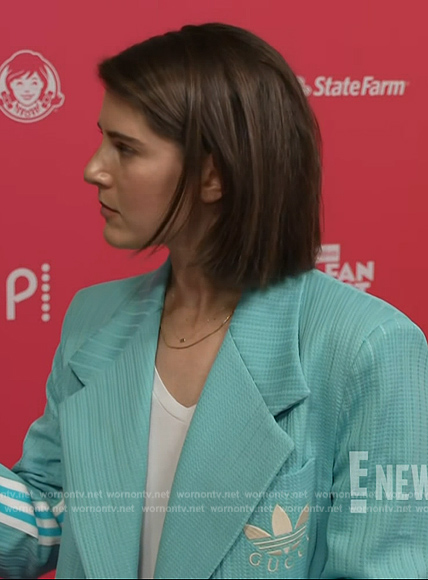 Daryn Carp’s blue embroidered blazer on E! News