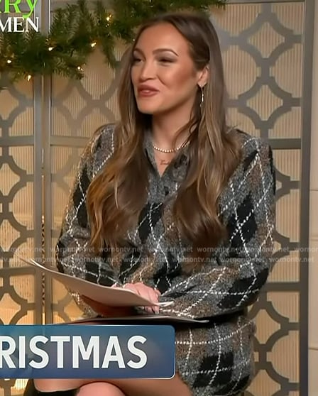 Emily Orozco’s argyle sweater and mini skirt on Access Hollywood