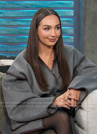 Emily Bear’s gray piping jacket on Access Hollywood