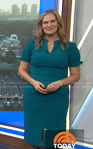 Emily West’s teal v-neck dress on Today
