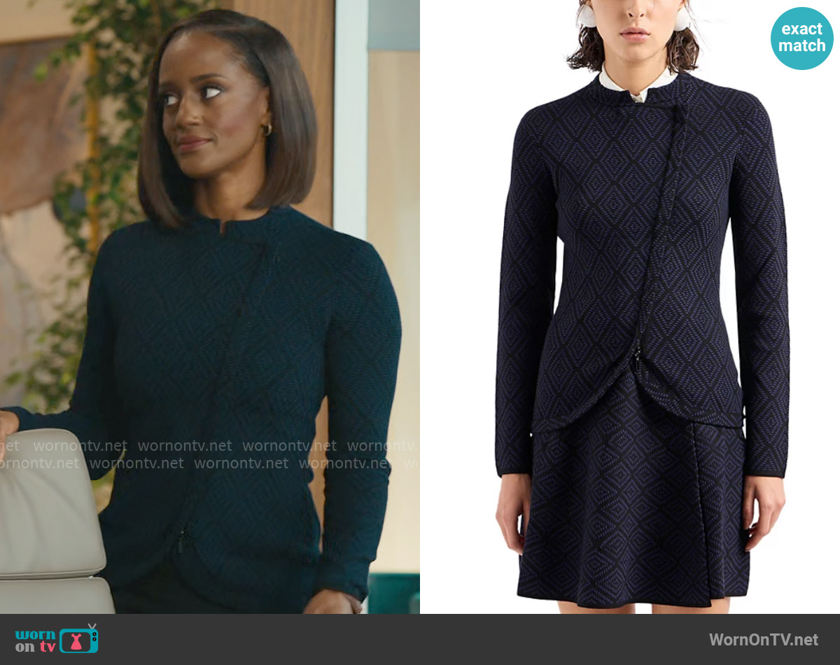 Emporio Armani Diamond Jacquard Knit Jacket worn by Olympia (Skye P. Marshall) on Matlock