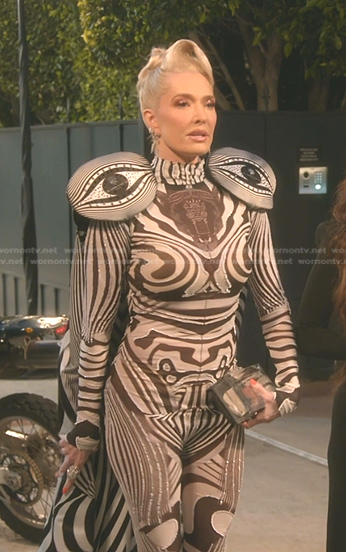 Erika’s black and white striped jumpsuit on The Real Housewives of Beverly Hills