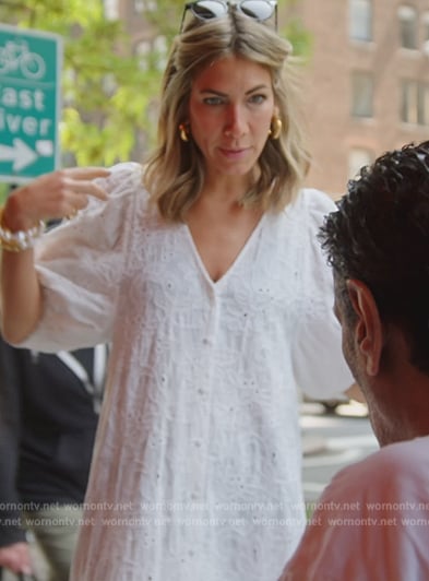 Erin’s white floral embroidered dress on The Real Housewives of New York City