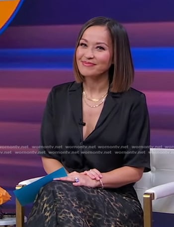 Eva’s black shirt and leopard print skirt on Good Morning America